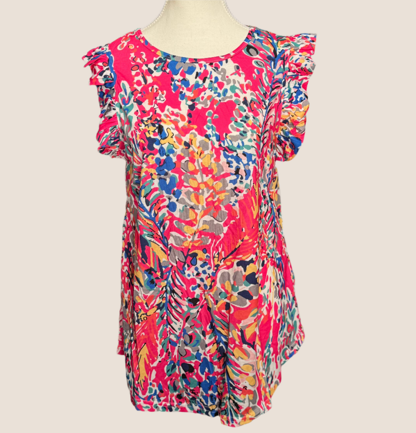 Pattern Ruffle Sleeve Top