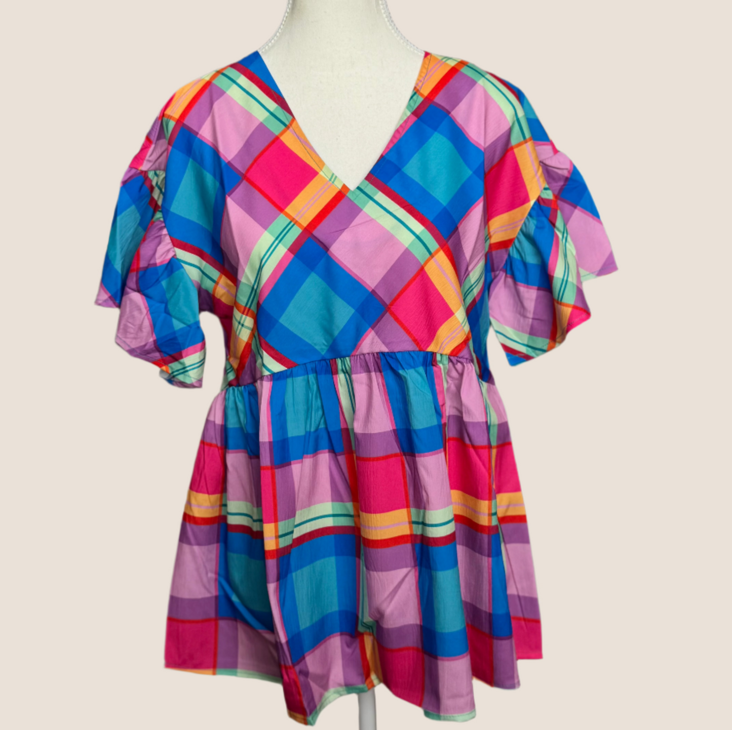 Summer Plaid V-Neck Top