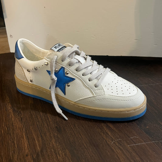 Blue, White, and Tan Sneaker