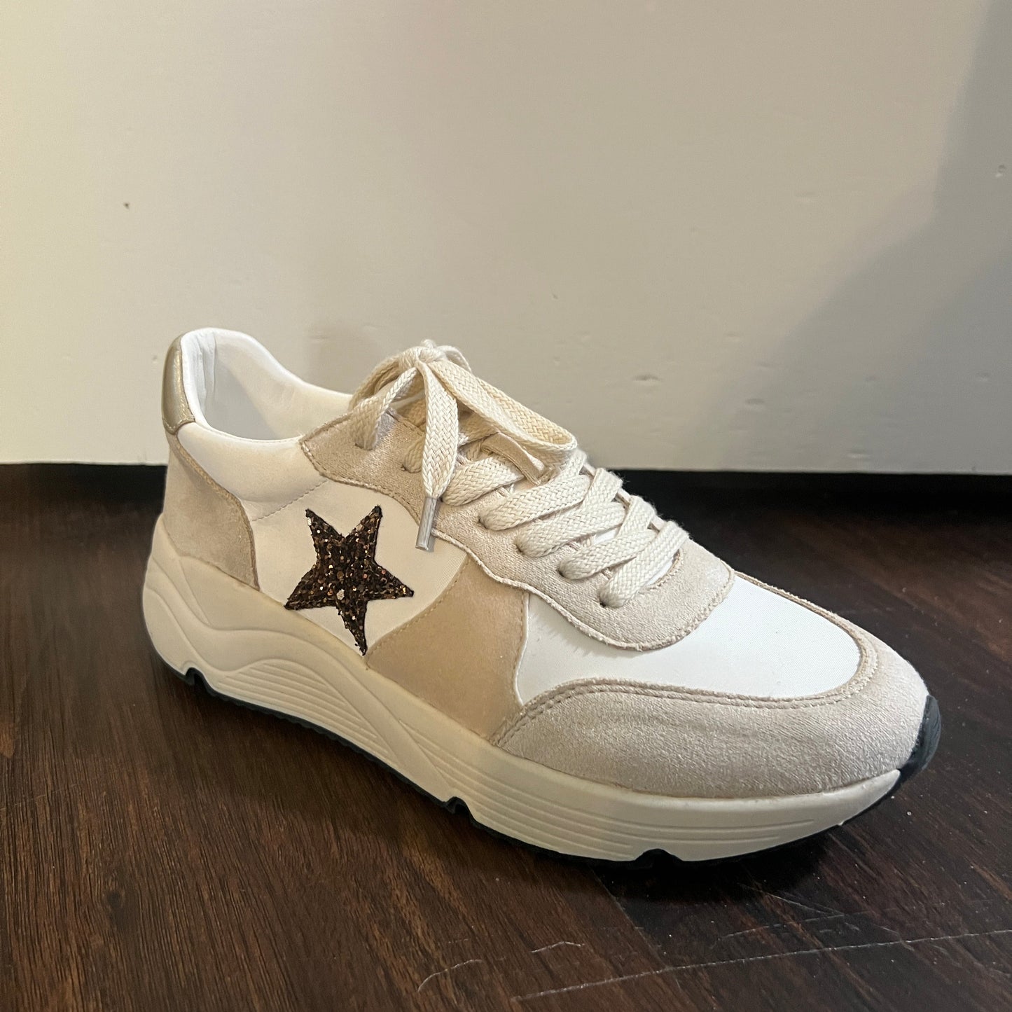 White and Tan Sneaker