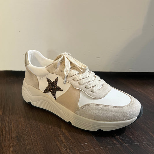 White and Tan Sneaker