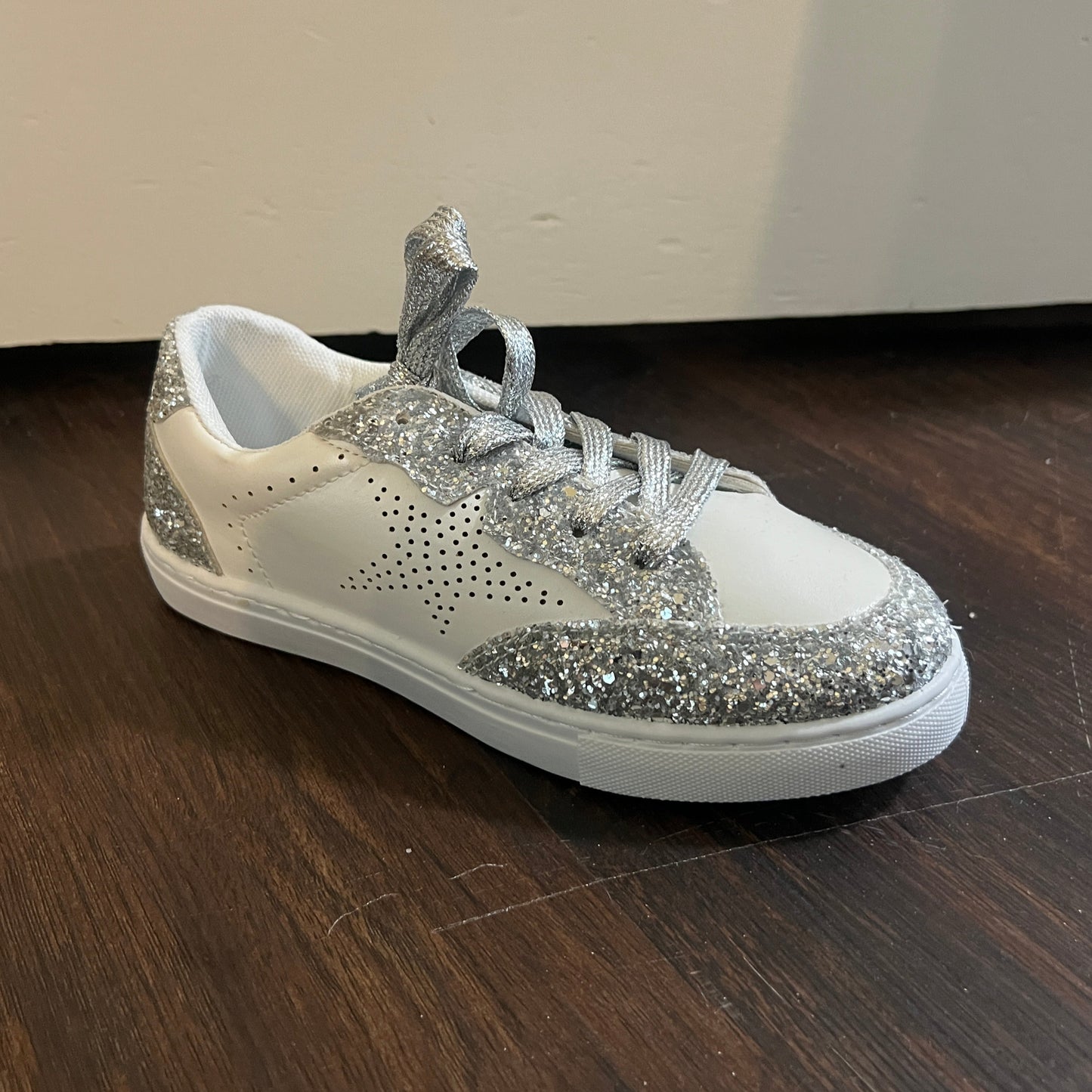 Girls White and Silver Sneaker