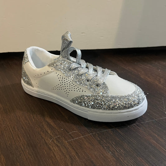 Girls White and Silver Sneaker