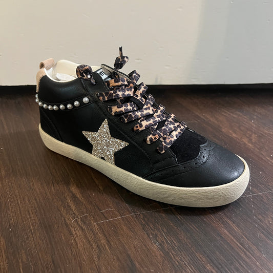 Black, Silver, and Leopard High Top Sneaker