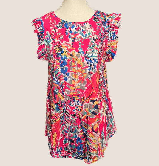 Pattern Ruffle Sleeve Top