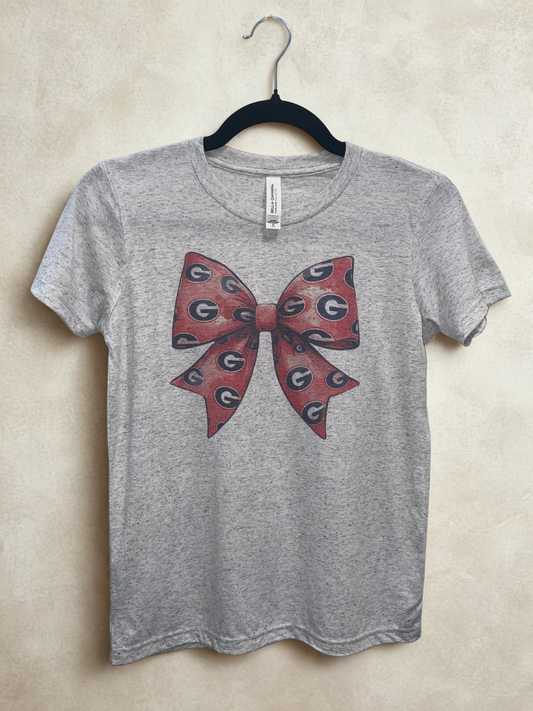 Girl's Grey Georgia Bulldog Bow T-Shirt