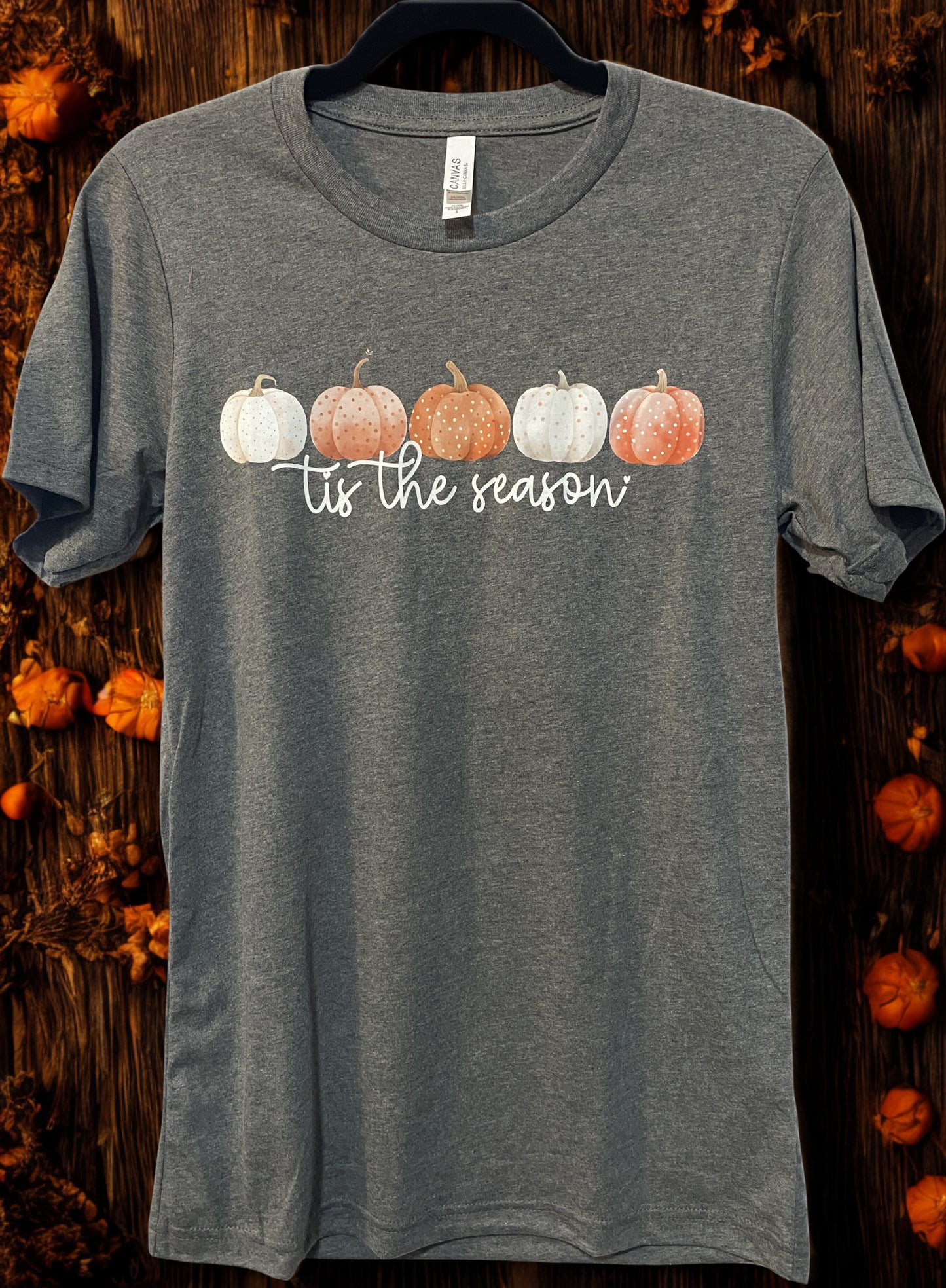 Women's Grey TIS THE SEASON Pumpkin's T-Shirt